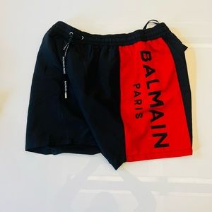 BALMAIN***Black + Red Men’s Swim Shorts***Med. $575